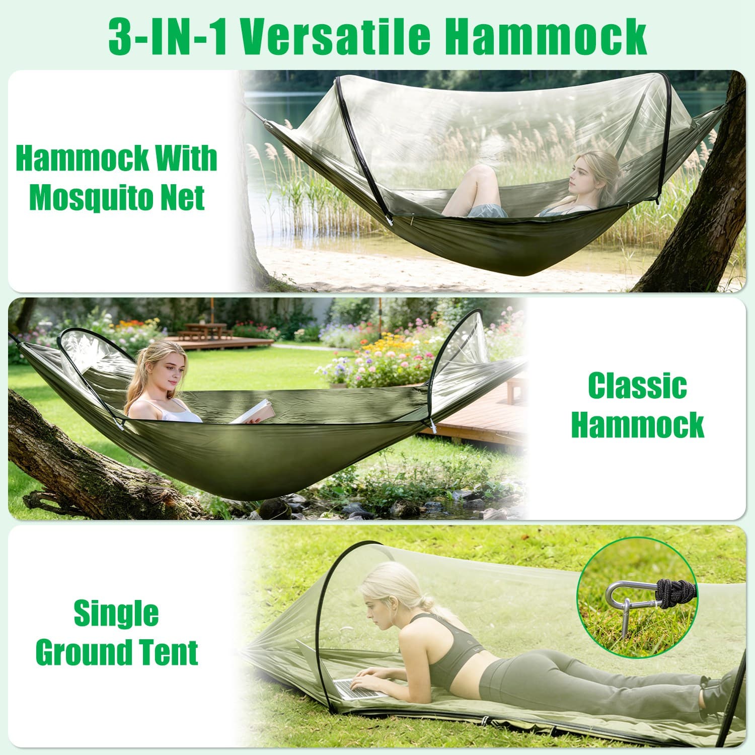 Camping Hammock with Built-In Mosquito Net