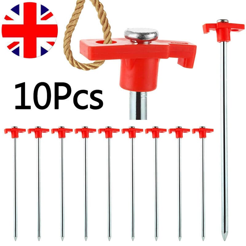 Heavy-Duty Galvanised Steel Tent Pegs — Set of 10